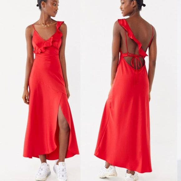 Urban Oufitters Flamenco Ruffle Slip Dress Red L - Picture 1 of 7